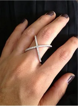 X shape Cross Ring nowy projekt pierścienie dla kobiet wypełnionych cyrkonie oświadczenie nieskończoną pierścień z mikro ukrytymi modne biżuterią
