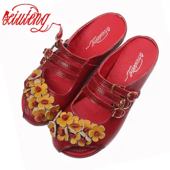 Xiuteng Summer Flat Shoes with Woman skóra naturalna miękka podeszwa sandały open toe płaskie buty Damskie 2020 Modne damskie sandały