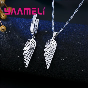YAAMEL Luxury 925 Pure Cubic Zirconia Pave Seting Angle Wings w Kształcie wisiorek naszyjnik i wiszące kolczyki dla kobiet