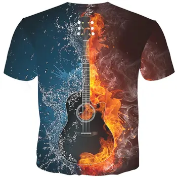 YFFUSHI Male 3D T shirt Fashion Fire and Ice Print Male /Female T shirt Guitar Print Heavy Music Band Tee Plus Size 5XL