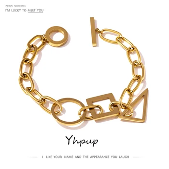 Yhpup 2020 biżuteria ze stali nierdzewnej, ten stylowy, niepowtarzalny projekt geometryczny bransoletka łańcuch dla kobiet bransoletki kobiece akcesoria prezent