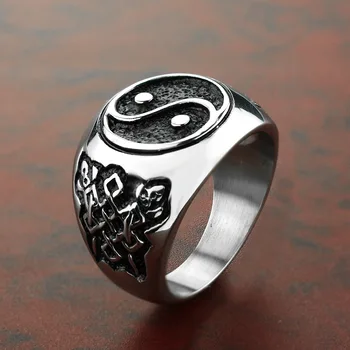YingYang męskie pierścień sygnet drukowanie mężczyzna pierścionek Rocznika Tytan stal nierdzewna punk rock, hip hop rowerzysta grupa gotycki Viking DCR080