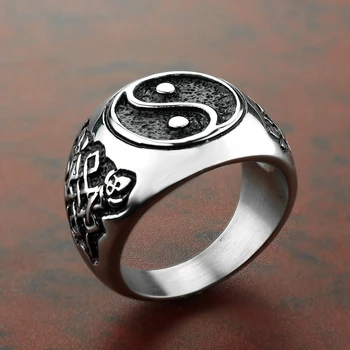 YingYang męskie pierścień sygnet drukowanie mężczyzna pierścionek Rocznika Tytan stal nierdzewna punk rock, hip hop rowerzysta grupa gotycki Viking DCR080
