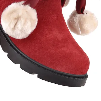 YMECHIC 2018 Lolita buty dla dziewczyn motyl-węzeł futerko projekt damskie zimowe buty, rakiety śnieżne plus rozmiar czerwone botki czarny