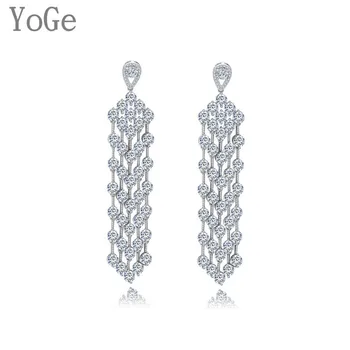 YoGe Wedding&Party Jewelry, E0365 moda AAA CZ błyszczące okrągłe kamienie długie kolczyki kutas