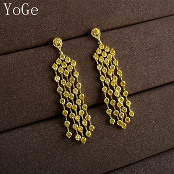 YoGe Wedding&Party Jewelry, E0365 moda AAA CZ błyszczące okrągłe kamienie długie kolczyki kutas