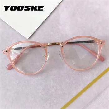YOOSKE marka projekt Okrągłe oprawki okularowe mężczyźni retro folie optyczne okulary damskie moda Czarny Różowy przezroczyste okulary soczewki