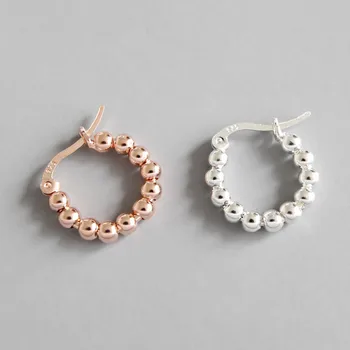 YPAY Silver/Rose Gold Plated Beads Hoop kolczyki dla kobiet nowy trend 925 srebro próby Lady Fine Jewelry YME399