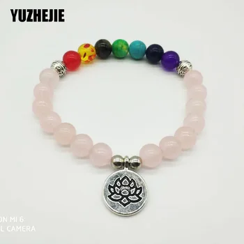 YUZHEJIE 2018 Hot Vintage Design Women ' s Balance Bracelet Yoga Chakra 7 Bracelet Rose Stone Meditation Lotus Bracelet