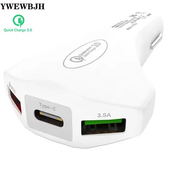 YWEWBJH Car Ładowarka USB 3.0 Fast charge type-c car charger telefon komórkowy Charger3 port USB Fast Car Charger for iPhone