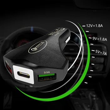YWEWBJH Car Ładowarka USB 3.0 Fast charge type-c car charger telefon komórkowy Charger3 port USB Fast Car Charger for iPhone