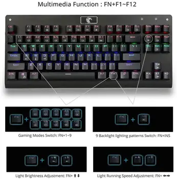 Z-77 87 key klawiatura mechaniczna LED multicolor backlit metal Outemu switch do profesjonalnych gier i maszynistki (czarny, biały)