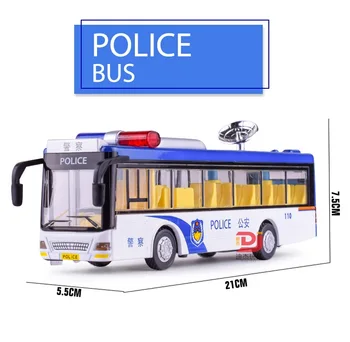 Zabawka policjant autobus Diecast & Plastic 19Cm #6011D W/Siren N Lights Inside While Driven Also Satellite Communication Equipment