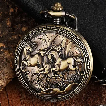 Zabytkowe Rzeźbione Wyścigi Wzory Mechaniczne Zegarki Kieszonkowe Puste Brązowe Breloki Zegarki Naszyjnik Z Łańcuchem Dla Mężczyzn Kobiet Steampunk