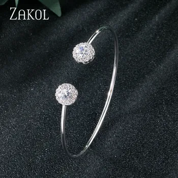 ZAKOL Fashion Open Mankiecik Style Jewelry Water Drop & Round & Leaf Shape cyrkonia bransoletka dla kobiet kochanka prezent