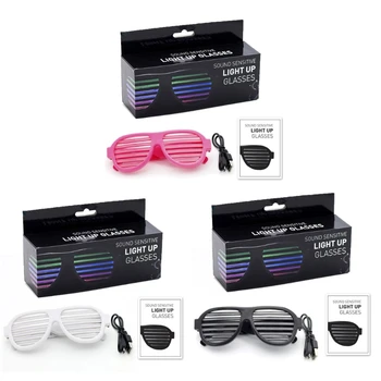 Zapalają się disco punkty reagują na dźwięk muzyki akumulator boczki odcienie rave okulary LED Party Glow In The Dark Glasses