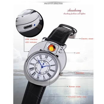 Zapalniczka męski zegarek kwarcowy USB ładowania wkład grzejny przewód беспламенный modne retrospektywnych zegarki męskie JH358-1