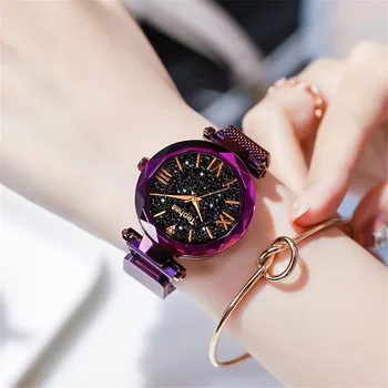 Zegarek damski zestaw różowe złoto relogio feminino reloj mujer siatka magnetyczny watchband gwiaździste niebo damskie zegarek nowy przyjazd 2020