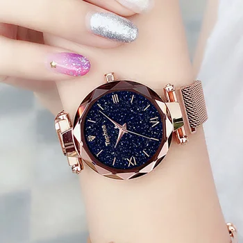 Zegarek damski zestaw różowe złoto relogio feminino reloj mujer siatka magnetyczny watchband gwiaździste niebo damskie zegarek nowy przyjazd 2020