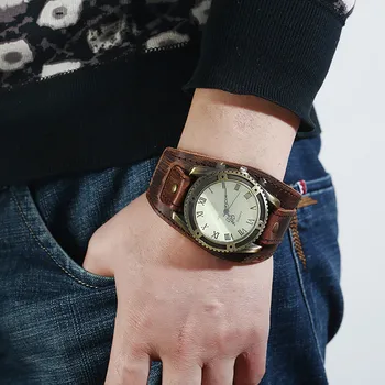Zegarek męski punk retro prosta moda pin klamra pasek skórzane mężczyzna zegarka rocznika męskie zegarek zegarek męskie zegarki