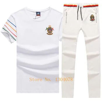 Zestaw składa się z dwóch części męskie zestawy dres mąż odzież sportowa marka Tace & Shark t-shirt+spodenki bawełniane spodnie dresowe dresy 2 szt.