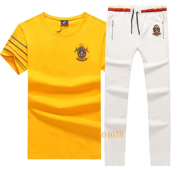 Zestaw składa się z dwóch części męskie zestawy dres mąż odzież sportowa marka Tace & Shark t-shirt+spodenki bawełniane spodnie dresowe dresy 2 szt.