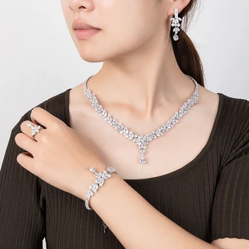 Zestawy biżuterii HADIYANA moda rocznika kobiet ślub naszyjnik kolczyki, pierścionek i bransoletka 4 szt. Zestaw BN7801 Conjunto de joyas