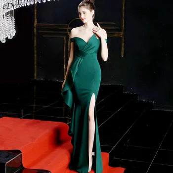 Zielona sukienka dekolt лодочкой elegancka suknia wieczorowa sexy syrenka suknia wieczorowa Vestido de Fiesta Split sukienkę YNY-16655