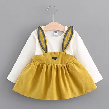 Zima Jesień Baby Girl Dresses Girls Long Sleeve Dress Cute Rabbit Print Princess Vestidos Kostiumy