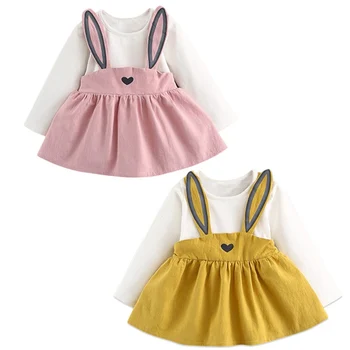 Zima Jesień Baby Girl Dresses Girls Long Sleeve Dress Cute Rabbit Print Princess Vestidos Kostiumy