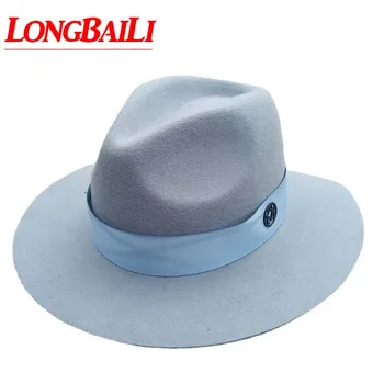 Zimowa moda szerokie pola wełniane filcu filcu kapelusze dla kobiet Chapeau Feminino BMDW042
