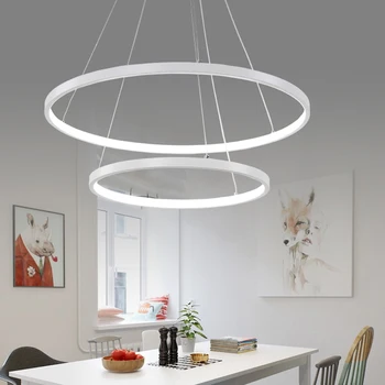 ZISIZ Nowoczesne lampy wiszące do salonu jadalnia koło pierścienie akrylowa obudowa aluminiowa led lampa sufitowa lampy