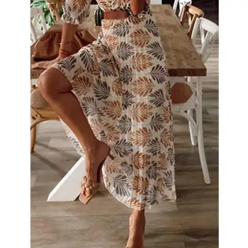 ZITY Dress Women Summer Spring New V-neck Printed Folded Holiday Long Swing Dress Women 'S Casual Beach Sexy Loose Ladies Dress