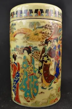 Znakomity chiński stary kolekcjonerski porcelana ręcznie namalowany japońskim вдовствующим dużą czajnik tea Caddy