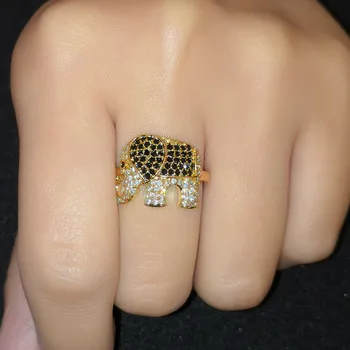 Znakomity Słoń Pierścień Kreatywne Proste Kolorowe Cyrkon Pierścień Kolor Srebrny Inkrustowane Biżuteria Popularne Ślubne Akcesoria Do Zaręczyny