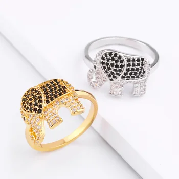 Znakomity Słoń Pierścień Kreatywne Proste Kolorowe Cyrkon Pierścień Kolor Srebrny Inkrustowane Biżuteria Popularne Ślubne Akcesoria Do Zaręczyny
