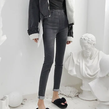 Zoki Wysoka Talia Damskie Skinny Jeans Moda Koreański Slim Zamek Czarny Ołówek Denim Spodnie Dorywczo Bawełniane Damskie Dżinsy Do Prania 2020