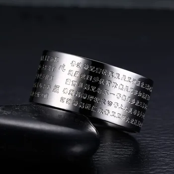 ZORCVENS 2020 New 10mm Men Buddhist Heart Sutra sygnet pierścień rocznika męskie biżuteria ze stali nierdzewnej