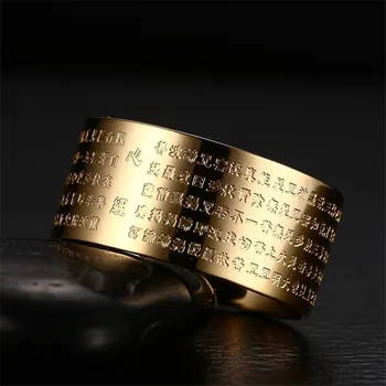 ZORCVENS 2020 New 10mm Men Buddhist Heart Sutra sygnet pierścień rocznika męskie biżuteria ze stali nierdzewnej