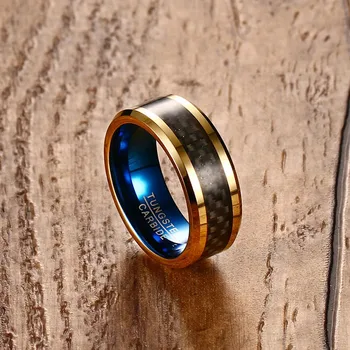 ZORCVENS złoto-kolor niebieski węglik wolframu pierścienie dla mężczyzn niebieski męskie biżuteria pierścionek zaręczynowy