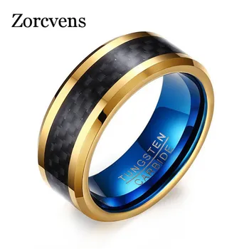 ZORCVENS złoto-kolor niebieski węglik wolframu pierścienie dla mężczyzn niebieski męskie biżuteria pierścionek zaręczynowy