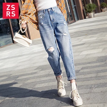 Zsrs 2020 jesień nowe matki dżinsy spodnie casual spodnie jeansowe chłopak Dżinsy spodnie podarte dżinsy damskie vintage dżinsy 4XL