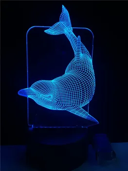 Zwierzę Delfin 3D żarówka RGB LED USB nastrój nocne wielokolorowy przełącznik dotykowy pilot zdalnego lantern candle kostium dziecięcy sypialnia dziewczyna prezent