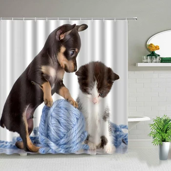 Zwierzę Pies zasłony prysznicowe 3D drukowane wystrój łazienki wodoodporna tkanina poliestrowa plac zasłona do wanny моющаяся z haczykami