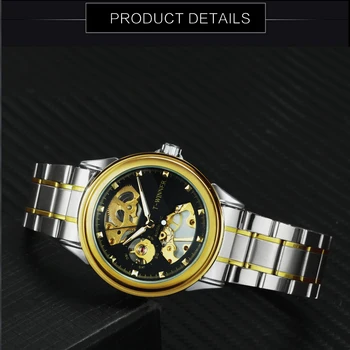 Zwycięzca biznes męskie zegarki najlepsze marki luksusowych mechaniczne zegarki męskie pasek ze stali nierdzewnej szkielet moda klasyczne zegarki