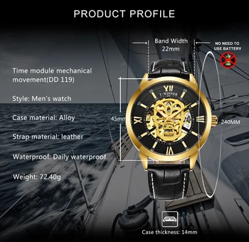 Zwycięzca oficjalny steampunk czaszka zegarek dla mężczyzn najlepsze marki luksusowych szkielet automatyczne mechaniczne zegarki Skórzany pasek dorywczo mężczyzna zegarka