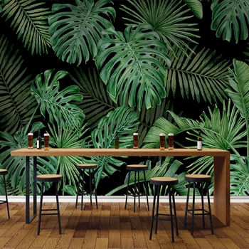 Zwyczaj malowania roślina tropikalna Zielony liść zdjęcia, tapety, wystrój domu Salon Sypialnia Kuchnia wystrój ściany malowanie tapety 3D