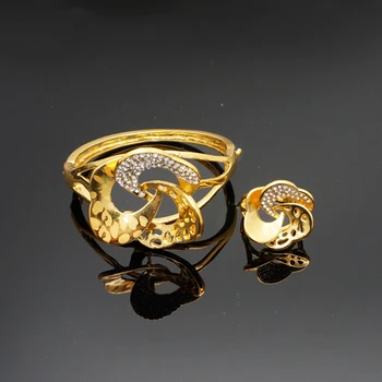 Złocenie biżuterii zestawy eleganckie zestawy biżuterii mody kobiet bransoletki pierścionek nowy projekt rhinestone bransoletka z kryształkami