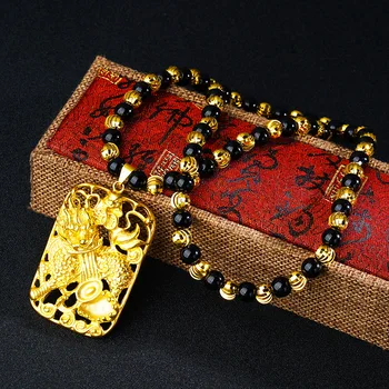 Złoty mityczne zwierzę powodzenia dla rodziny 2019 wykwintne biżuteria naszyjniki dla mężczyzn kobiet Jednorożec naszyjnik koraliki łańcuch dla mężczyzn