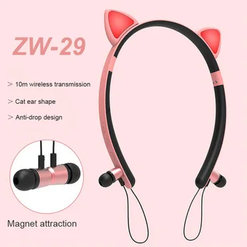 Ładna dziewczyna HIFI stereo Bluetooth 5.0 słuchawki świecące Cat ear Zestaw głośnomówiący zestaw słuchawkowy Ear Phone Sport Running słuchawki ZW-29